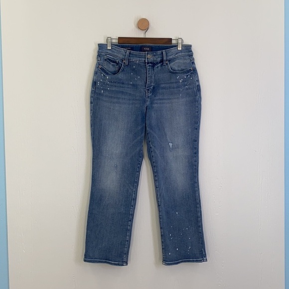 NYDJ - Marilyn Straight Light Distressed Paint Splattered Jeans Size 12 - Picture 2 of 15
